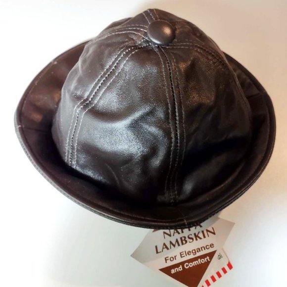 New Genuine Vintage Lambskin Leather Bucket Hat - (Large)